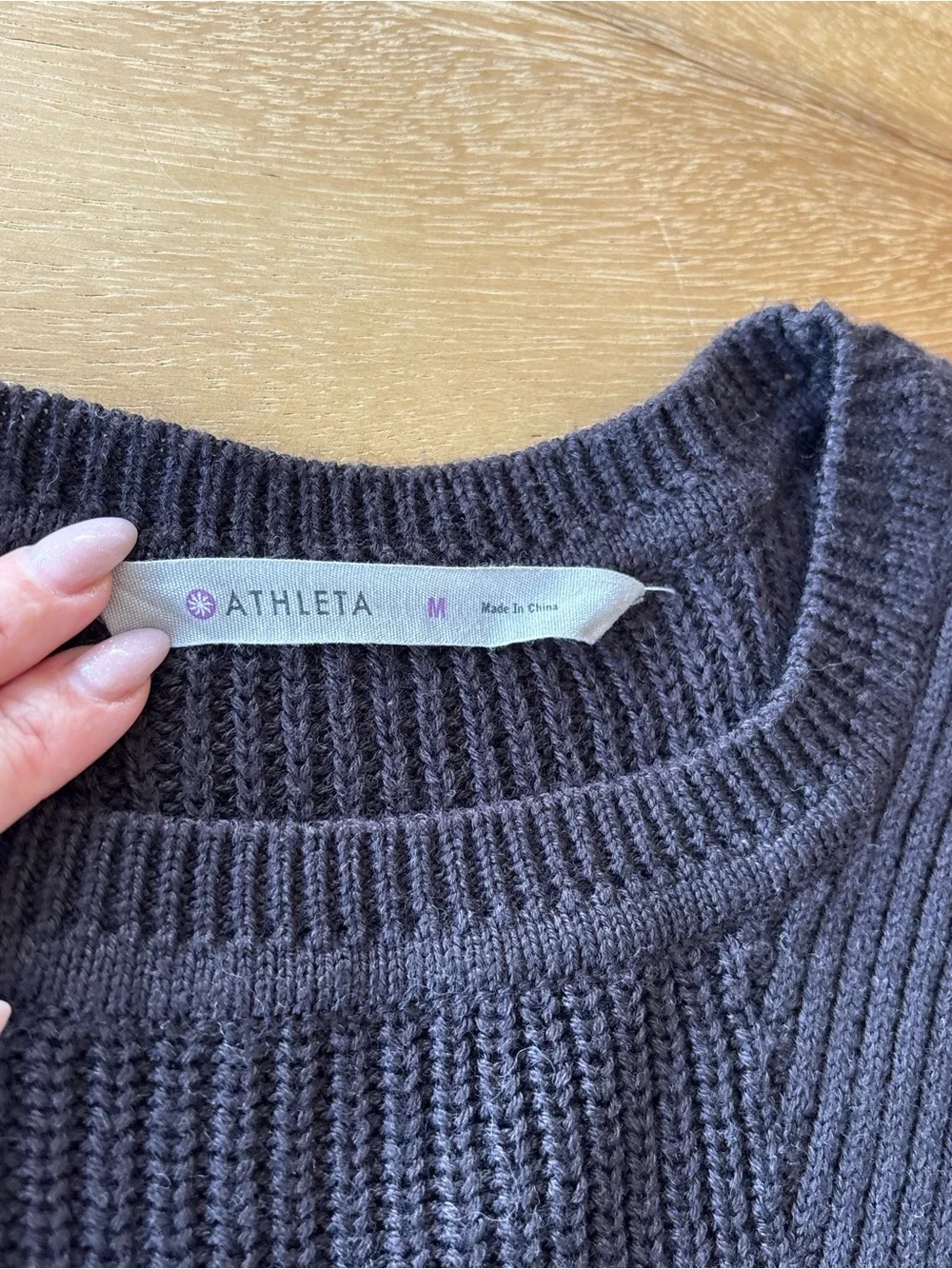 ATHLETA Merino Wool Blend Ribbed Sweater M Dark Chocolate High Low Tunic Cottage - Picture 6 of 14